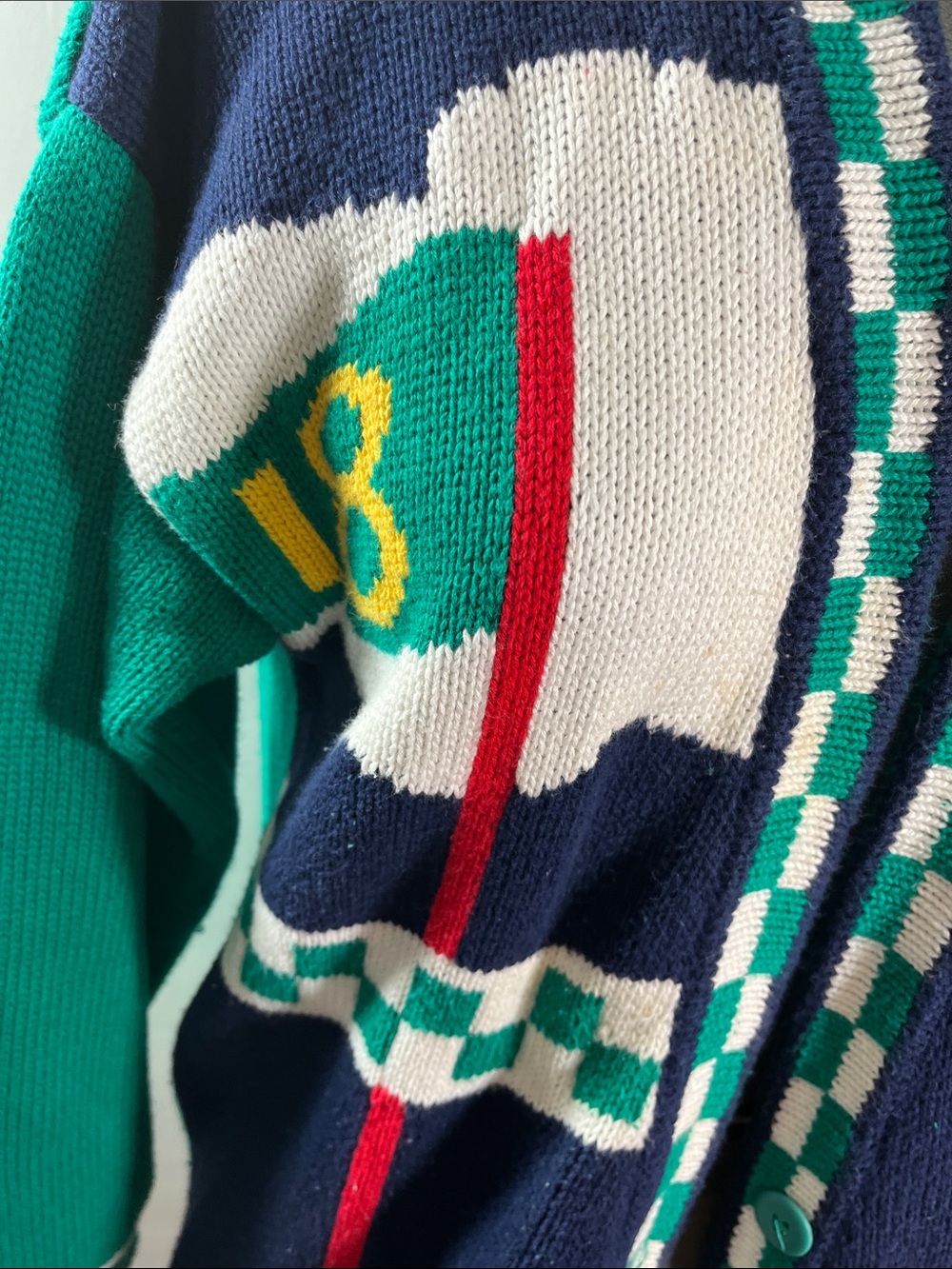HKA golf themed knit cardigan sweater colorblock & golf graphic details size S - Picture 4 of 8
